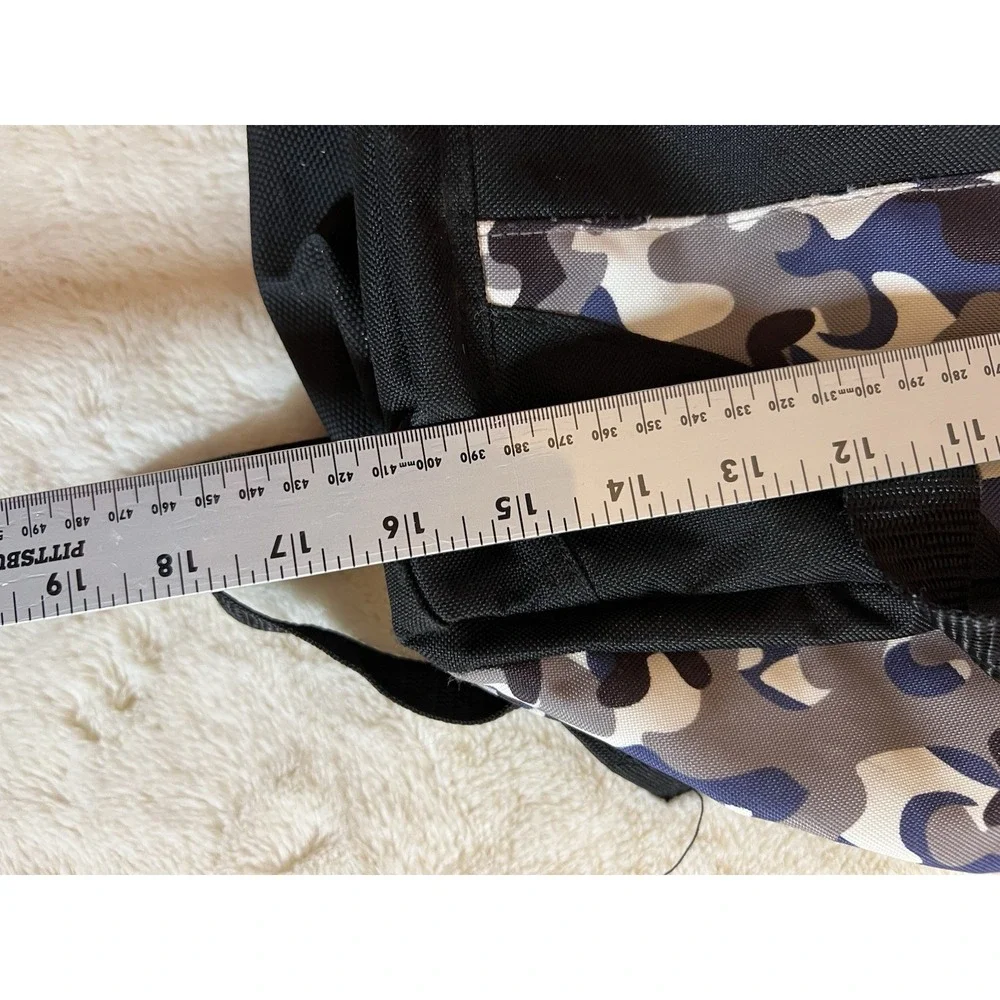 Lillian Vernon Cammo Camouflage Black White Gray Blue Backpack